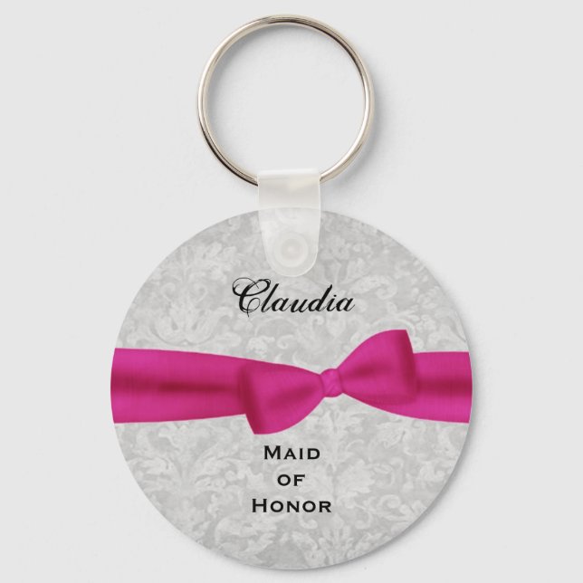 Maid of honor Rosa Bow Silver Damask E001 Nyckelring (Framsida)