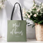 Maid of honor Sage Grönt Bröllop Tygkasse<br><div class="desc">Maid of honor Sage Grönt Tote Bag för Bröllop,  Brudens sida,  Möhippa,  Bachelorette Party. Ta en titt på fler produkter med den här designen i samlingen nedan.</div>