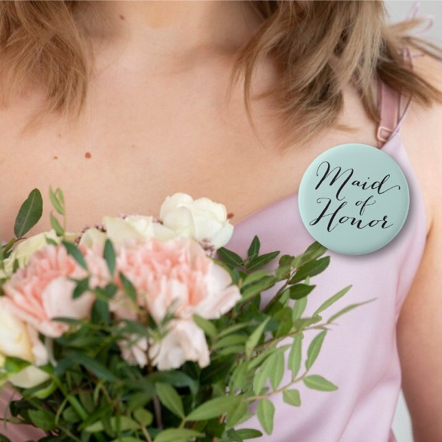 Maid of honor Script Chic Bröllop Brudens sida Knapp (MAID OF HONOR Classic Script Chic Wedding Bridal Party Pin Button @ fatfatin_blue_knot)