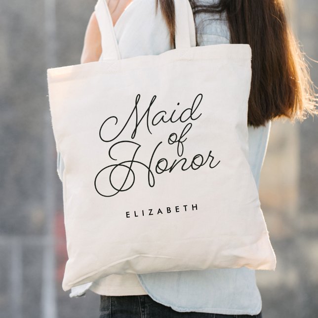 Maid of honor Simple Modern Calligraphy Bröllop Tygkasse (Skapare uppladdad)