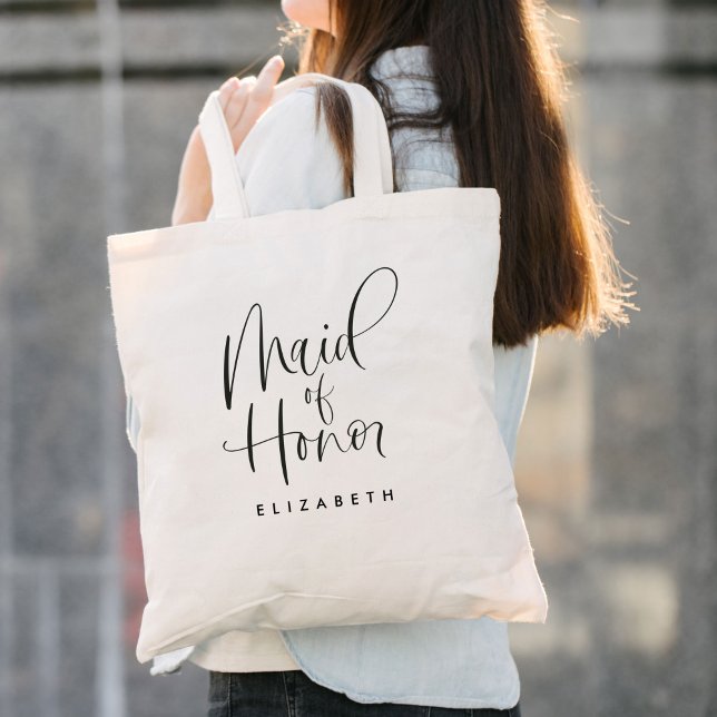 Maid of honor Simple Modern Calligraphy Bröllop Tygkasse (Skapare uppladdad)