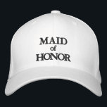 Maid of honor svartvit anpassningsbar elegant bröl broderad keps<br><div class="desc">Maid of honor anpassningsbar med svart och vit personlig elegant med  chic bröllop Embroied Baseball Cap. Finns i många alternativ för färg och stil. Helt anpassade svart text. Bridstammen,  bridgruppen,  bridteamet</div>
