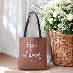 Maid of honor Terracotta Brown Bröllop Tygkasse<br><div class="desc">Maid of honor Terracotta Tote Bag i Brown och White för Bröllop,  Brudens sida,  Möhippa,  Bachelorette Party. Ta en titt på fler produkter med den här designen i samlingen nedan.</div>