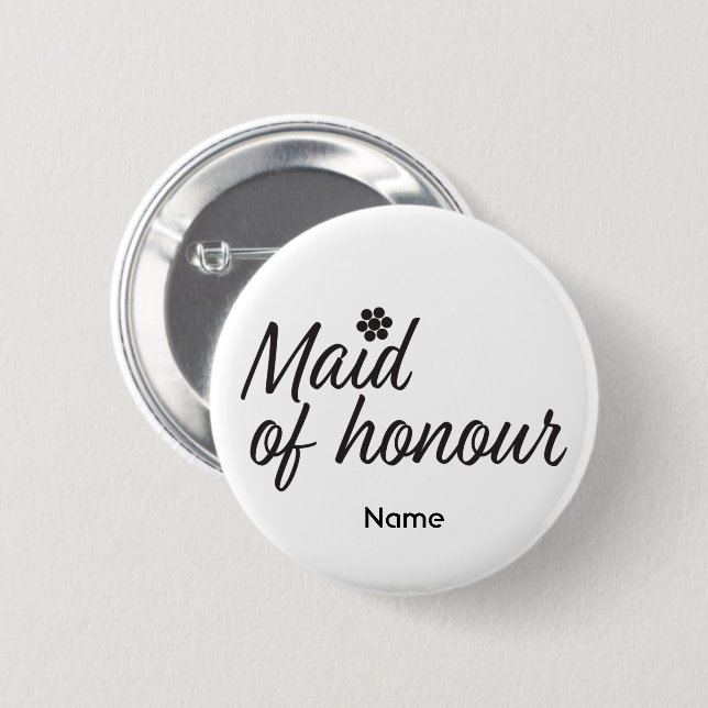 Maid of honor text och blommor knapp (Framsida & baksida)