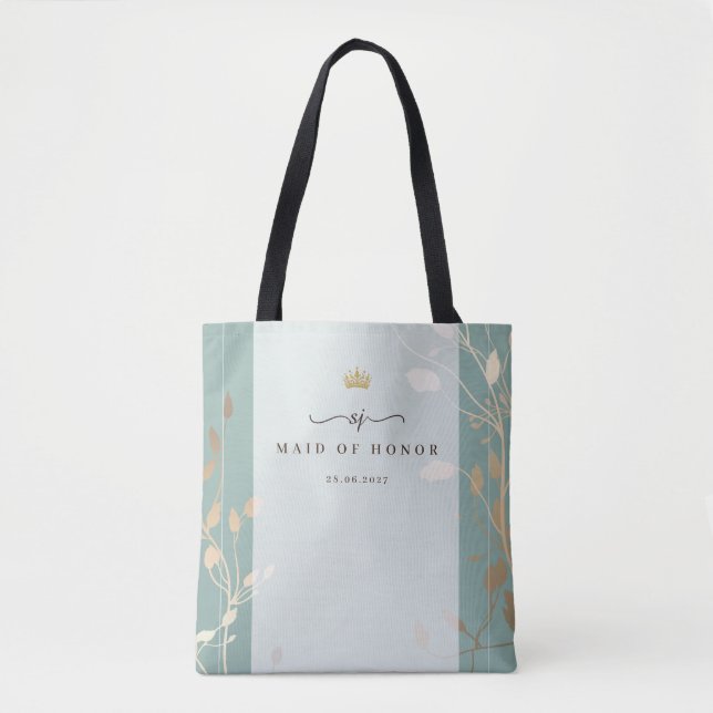 Maid of Honor Tote Bag | Sage Green & Gold Tygkasse (Framsida)