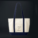 Maid of honor Tote Tygkasse<br><div class="desc">Tote-väska i naturlig/marin blå med text, Maid of honor. Anpassa det här objektet eller köp som det är.</div>