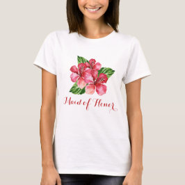 Maid of honor Tropical Blommigt Red Hibiscus T Shirt