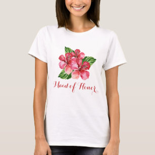 Maid of honor Tropical Blommigt Red Hibiscus T Shirt