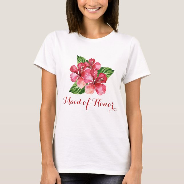 Maid of honor Tropical Blommigt Red Hibiscus T Shirt (Framsida)
