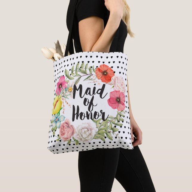 Maid of honor Typografi Vattenfärgning Blommigt Ut Tygkasse (Närbild)