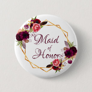 Maid of honor vattenfärgade blommigtar burguny gul knapp
