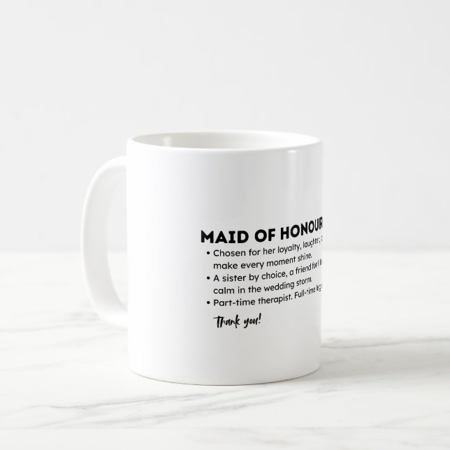 Maid of Honour Definition Card – Funny & Heartfelt Kaffemugg (Framsida vänster)