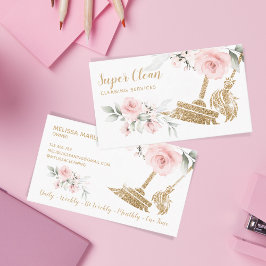 Maid Städning House Sparkling Guld Blommigt Busine Visitkort