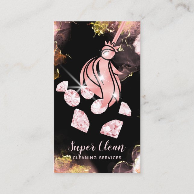 Maid Städning House Sparkling Guld Diamonds Busine Visitkort (Framsida)