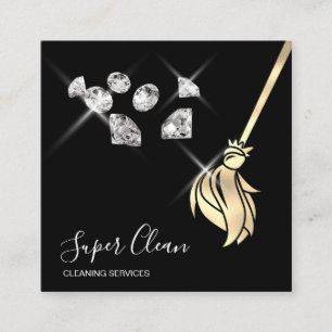 Maid Städning House Sparkling guld diamonons Fyrkantigt Visitkort