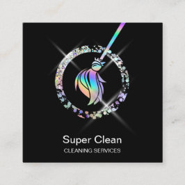 Maid Städning House Sparkling Holograph Broom Squa Fyrkantigt Visitkort