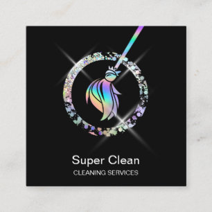 Maid Städning House Sparkling Holograph Broom Squa Fyrkantigt Visitkort