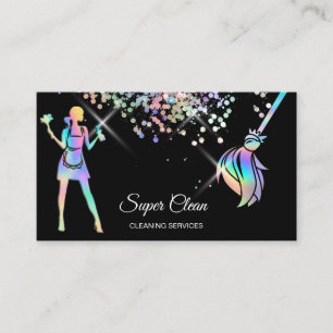Maid Städning House Sparkling Holograph Business C Visitkort