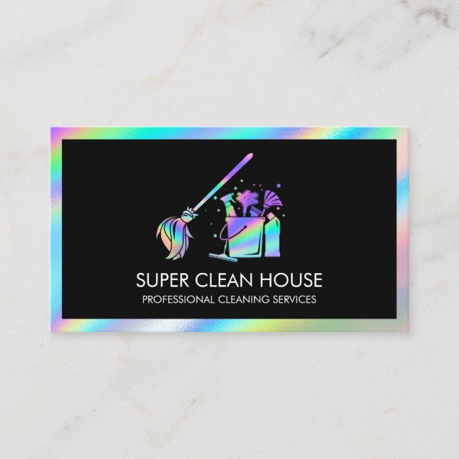 Maid Städning House Sparkling Holograph Business C Visitkort (Framsida)