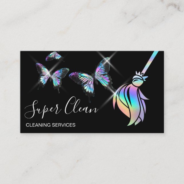 Maid Städning House Sparkling Holograph Business C Visitkort (Framsida)