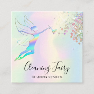 Maid Städning House Sparkling Holograph Fairy Fyrkantigt Visitkort