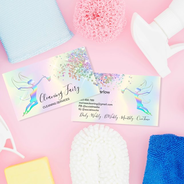 Maid Städning House Sparkling Holograph Fairy Visitkort (Skapare uppladdad)