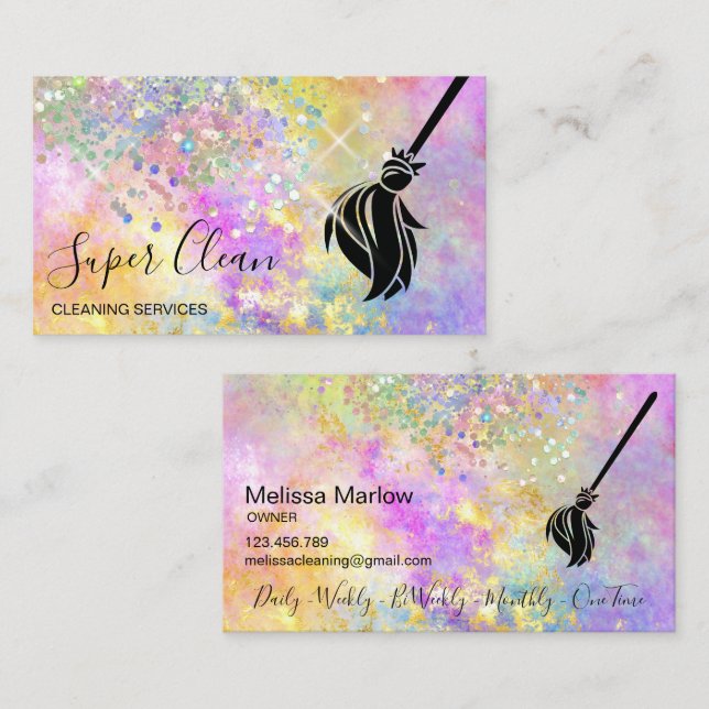 Maid Städning House Sparkling Holograph Opal Busin Visitkort (Fram/baksida)