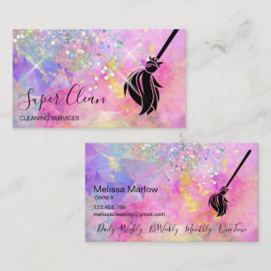 Maid Städning House Sparkling Holograph Opal Visitkort