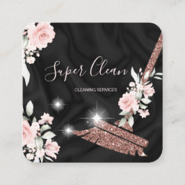Maid Städning House Sparkling ro guld blommigt Fyrkantigt Visitkort
