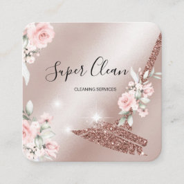 Maid Städning House Sparkling ro guld blommigt Fyrkantigt Visitkort
