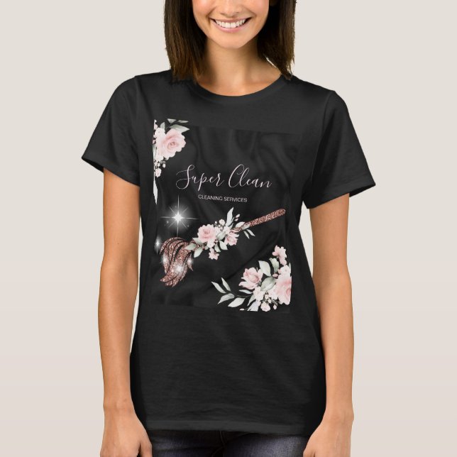 Maid Städning House Sparkling ro guld blommigt Squ T Shirt (Framsida)