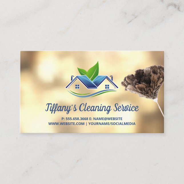 Maid Städning Logotyp | Feather Duster Visitkort (Framsida)