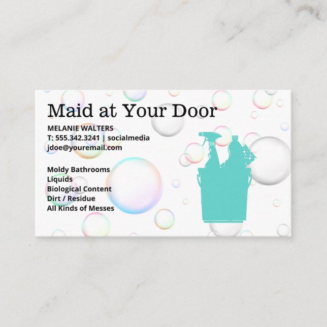 Maid | Städning Logotyp | Soap Bubbles Visitkort (Framsida)