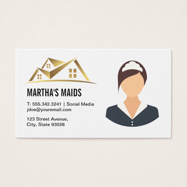Maid Städning Services | House Guld Logotyp Visitkort (Framsidan)