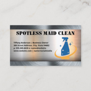 Maid Städning Spray-Logotyp   Bakgrund för Metall Visitkort
