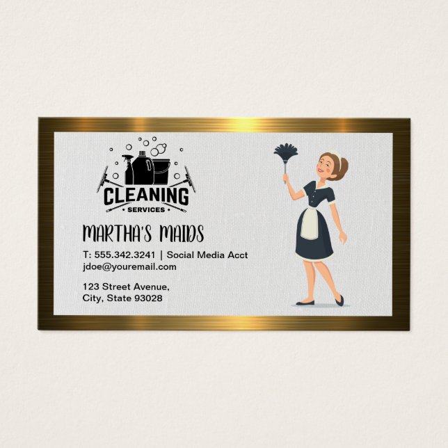 Maid Städning | Verktyg för hemrengöring | GULD GR Visitkort (Framsidan)