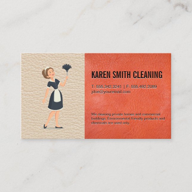 Maid-tjänst | Läderbakgrund Visitkort (Framsida)