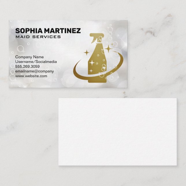 Maid-tjänst | Mop and Broom | Spray Flaska Visitkort (Fram/baksida)