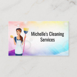 Maid with Broom Bubbles och Sparkles Visitkort