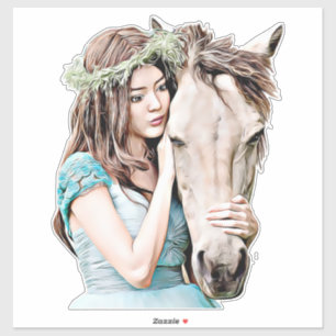 Maiden Girl and Horse fantasy sagrytale art Klistermärken