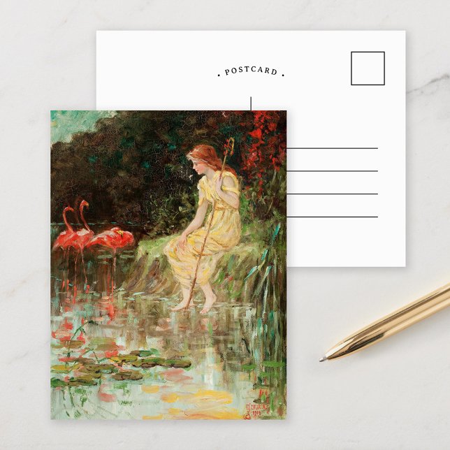 Maiden med Flamingos | Frederick Stuart Church Vykort (Skapare uppladdad)