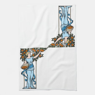 Maiden Picking Oranges Tea Towel Kökshandduk