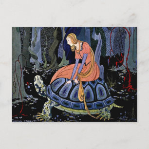 Maiden & Turtle ~ Fransk Fairy Tale Art Painting Vykort