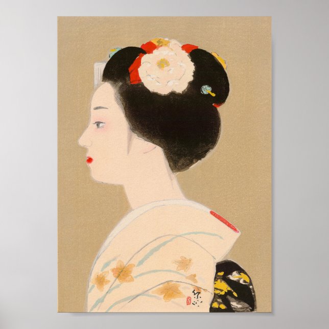 Maiko Japansk flicka i Kimono dam, kvinna geisha Poster (Framsidan)
