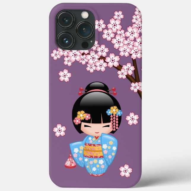 Maiko Kokeshi Docka - Geishaflicka i Blå Kimono (Baksida)