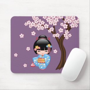 Maiko Kokeshi-docka - Geishaflicka i blå kimono Musmatta