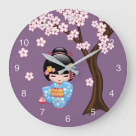 Maiko Kokeshi-docka - Geishaflicka i blå kimono Stor Klocka
