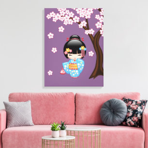 Maiko Kokeshi-docka - Geishaflicka i blått kimono Canvastryck
