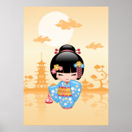 Maiko Kokeshi Docka - Söt japansk geishaflicka Poster