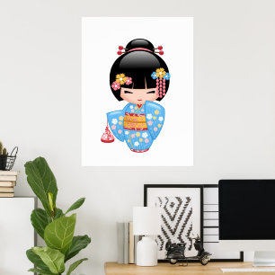 Maiko Kokeshi Docka - Söt japansk geishaflicka Poster